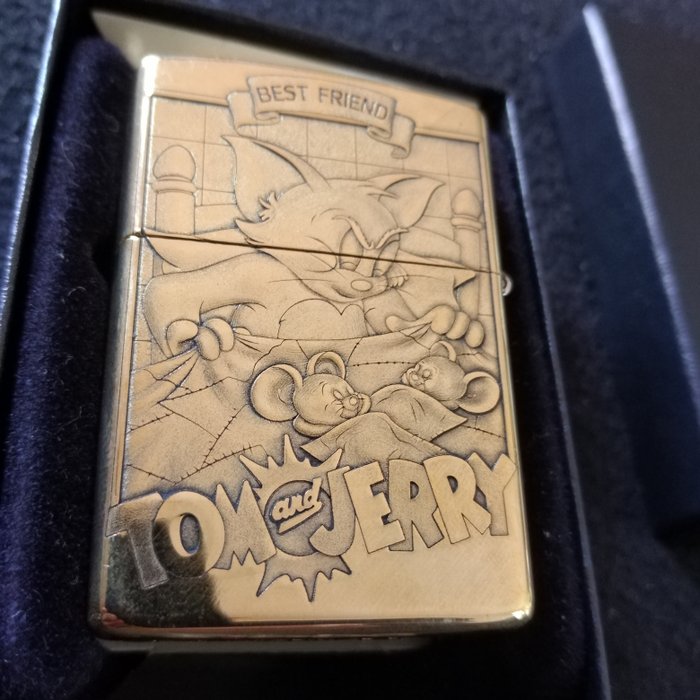 Zippo - 3D Tom  Jerry - heavy armor case - new - Lommelighter - Gylden messing