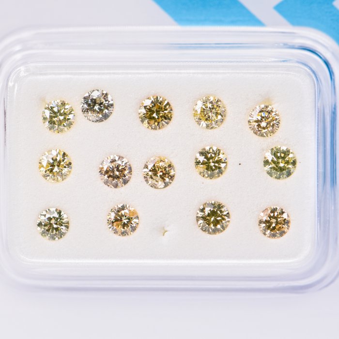 Ingen mindstepris - 14 pcs Diamant  (Naturfarvet)  - 100 ct - Rund - Fancy Brunlig Gul - I1 SI2 - International Gemological Institute (IGI)