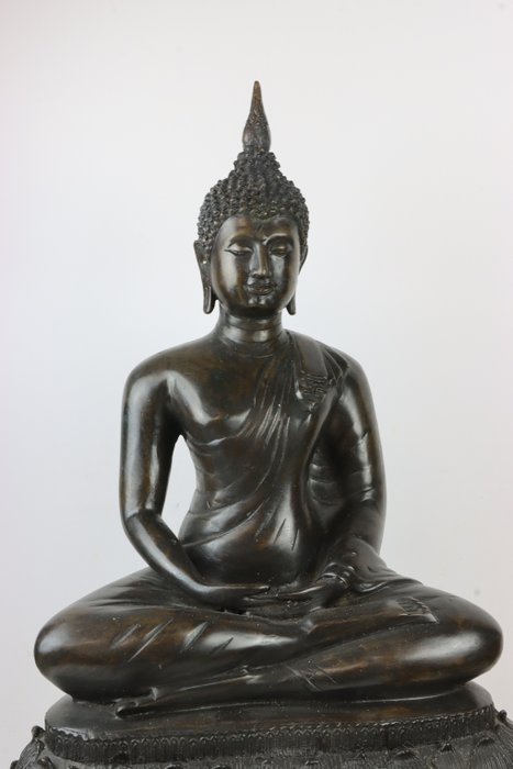 Groot (52 cm) beeld Boeddha in Dhyana mudra met aanbidders - Statue - Thailand