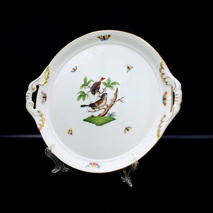 Herend - Exquisite Large Serving Platter with Handles (31,5 cm) - "Rothschild Bird" - Platte - Håndmalet porcelæn