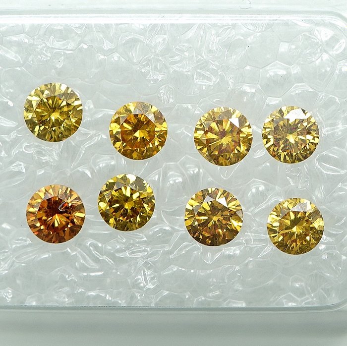 8 pcs Diamant  (Naturfarvet)  - 1.00 ct - Fancy vivid Orange - SI1, VS1 - Gem Report Antwerp (GRA)