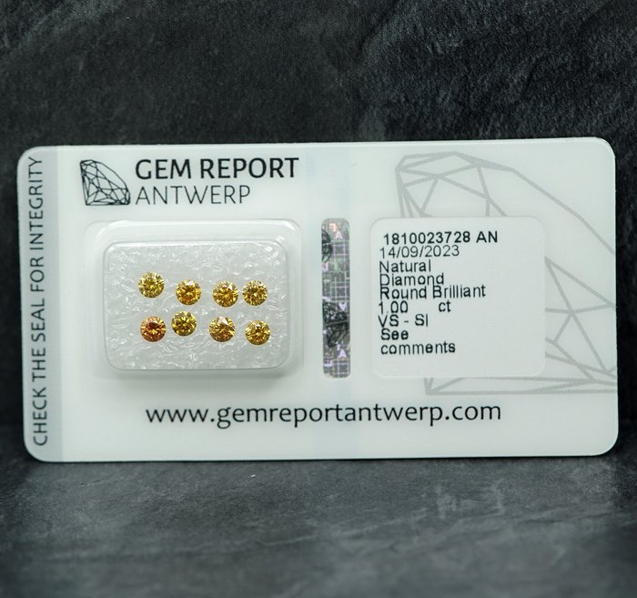 8 pcs Diamant  (Naturfarvet)  - 1.00 ct - Fancy vivid Orange - SI1, VS1 - Gem Report Antwerp (GRA)