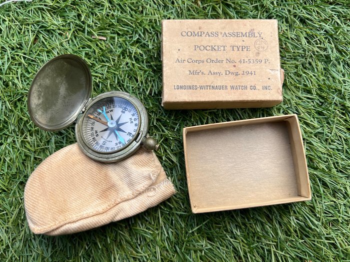 Amerikas Forenede Stater - Flot WW2 USAAF Airforce Wittnauer Escape / Survival Compass - I original æske med etui - Militærudstyr - 1941