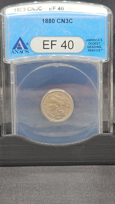 Förenta staterna. 3 Cents 1880 ANACS Graded EF40