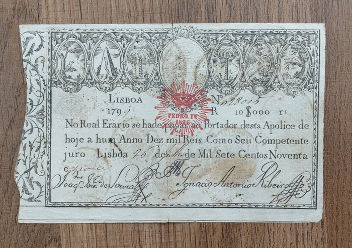 Portugal. - 10,000 Reis 1826 (old date 1799 - D. Pedro IV) - Pick 28Aa  (Ingen mindstepris)