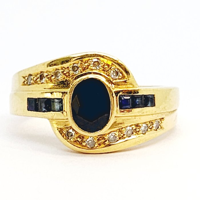 Ring - 18 kraat Gulguld -  120ct tw Safir - Diamant