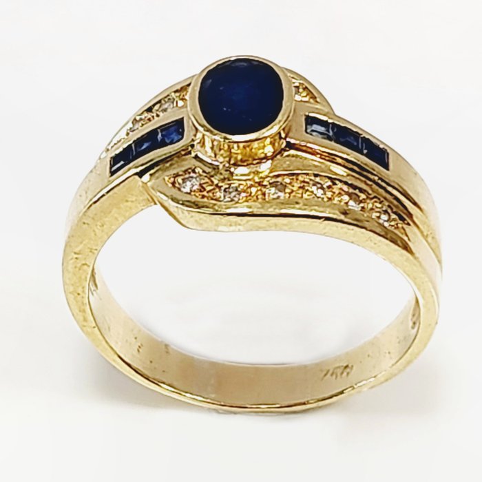 Ring - 18 kraat Gulguld -  120ct tw Safir - Diamant