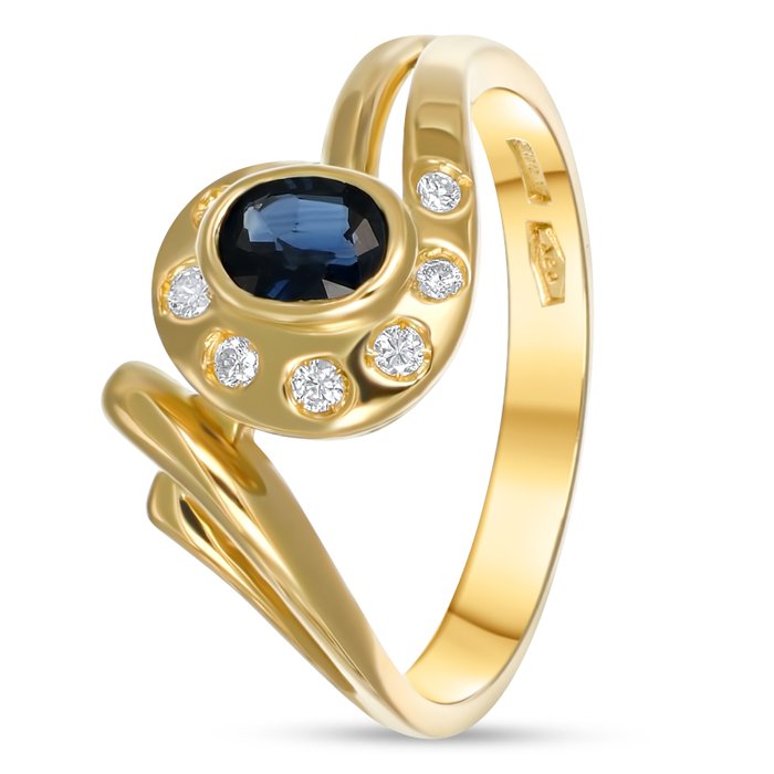 Ring - 18 kraat Gulguld -  0.41ct. tw. Safir - Diamant