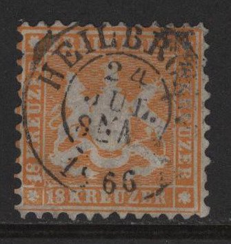 Württemberg 1863 - 18 kr. "orange" i god præsentation - Michel 29