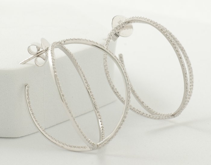 Creol øreringe - 14 karat Hvidguld -  352.00ct. tw. Diamant (Natur) - Criss Cross Circle Hoops