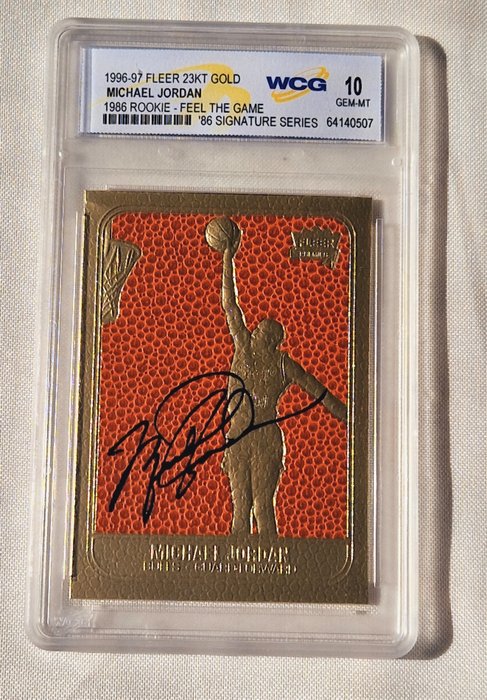 1996/97 Fleer 23KT Gold Michael Jordan Rookie Feel The Game '86 Signature Series WCG 10 - 1 Graded card