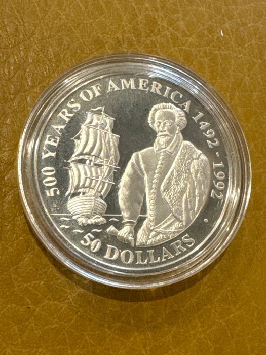 Cook-øerne. 50 Dollars 1990 Series 500 Years of America 1492-1992, 1 Oz Proof  (Ingen mindstepris)