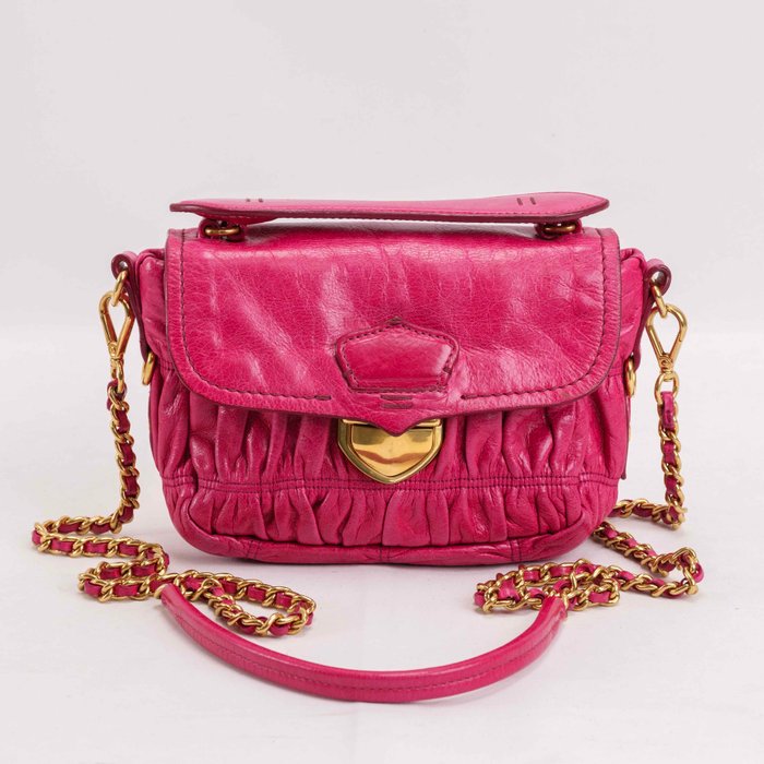 Prada - Prada Mini Gathered Leather Chain Crossbody Bag Pink - Skuldertaske