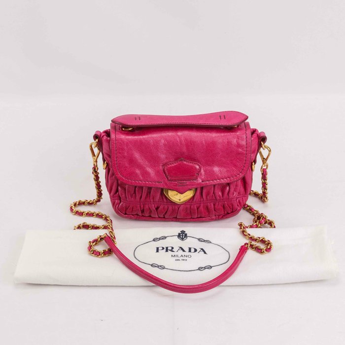 Prada - Prada Mini Gathered Leather Chain Crossbody Bag Pink - Skuldertaske