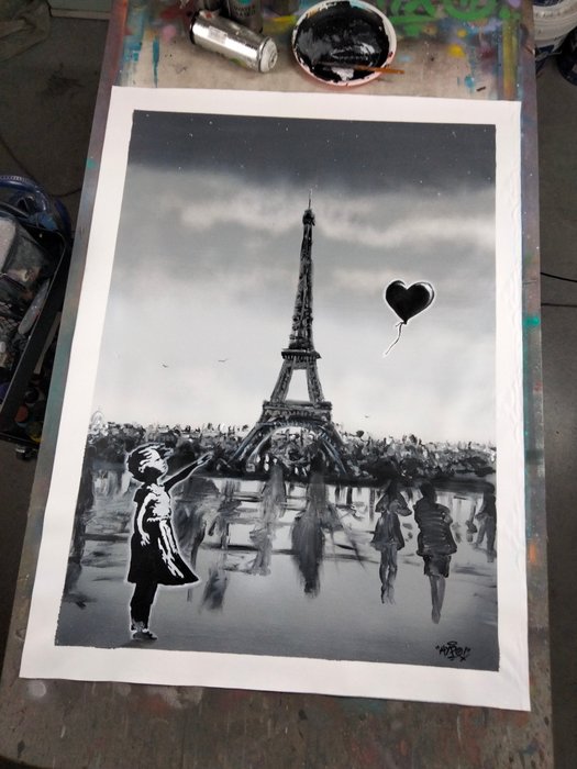 Hipo (1988) - Hipo X Banksy X Balloon Girl - Lucid Dreaming in Paris / Memory Roll Series (Original artwork)