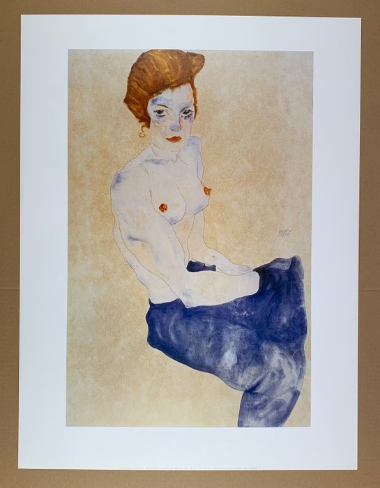 Egon Schiele - Seated blue Nude - Artprint Offsetlithographie - 80 x 60 cm