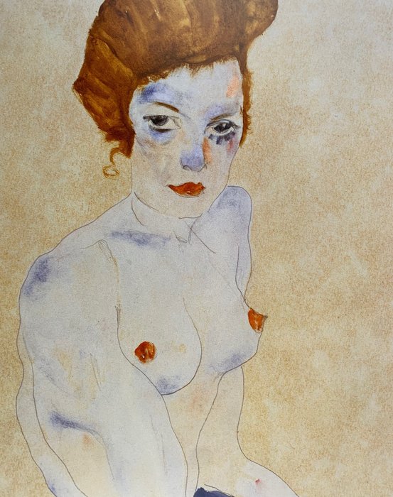 Egon Schiele - Seated blue Nude - Artprint Offsetlithographie - 80 x 60 cm