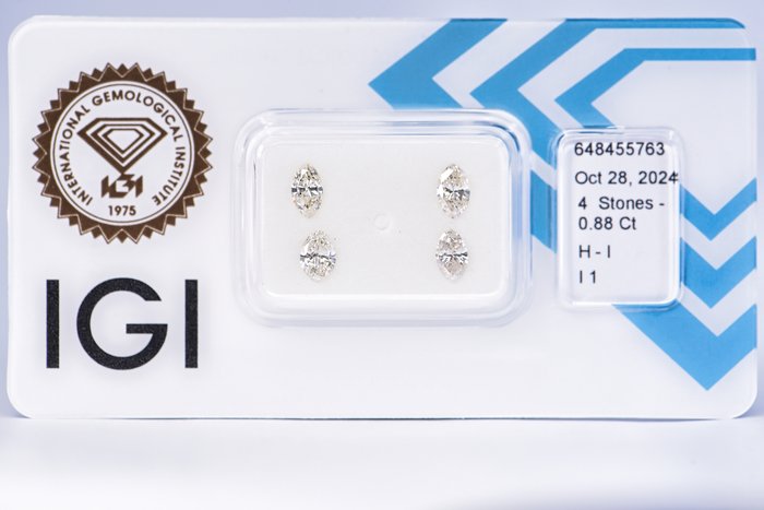 Ingen mindstepris - 4 pcs Diamant  (Natur)  - 0.88 ct - Marquise - H, I - I1 - International Gemological Institute (IGI)