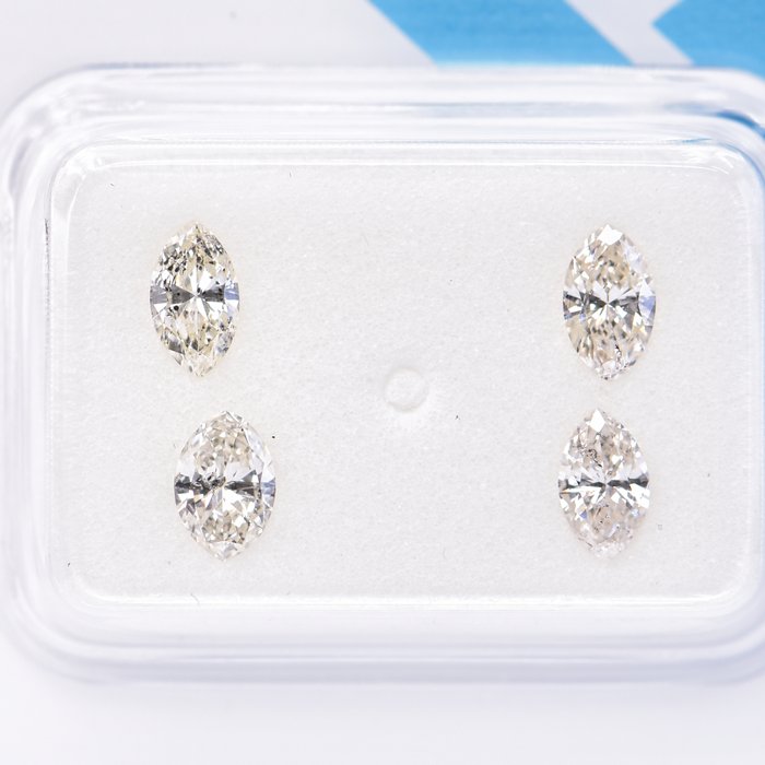 Ingen mindstepris - 4 pcs Diamant  (Natur)  - 0.88 ct - Marquise - H, I - I1 - International Gemological Institute (IGI)