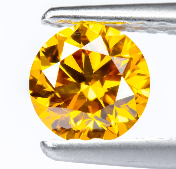 Ingen mindstepris - 1 pcs Diamant  (Naturfarvet)  - 0.48 ct - Rund - Fancy intense Gullig Orange - SI1 - Gem Report Antwerp (GRA)