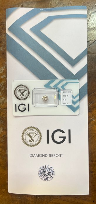 1 pcs Diamant  (Natur)  - 1.02 ct - Rund - VVS2 - International Gemological Institute (IGI) - R - S