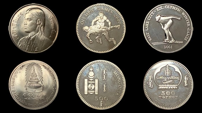 Mongoliet/Thailand. 3 Silver Coins  (Ingen mindstepris)