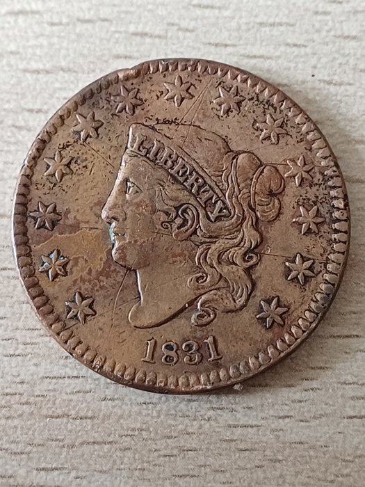 Förenta staterna. 1 Cent 1831 Coronet Head  (Ingen mindstepris)