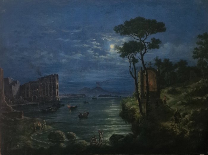 Giovanni Serritelli (1818-1891) - Veduta di Napoli al chiar di luna