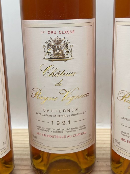 1991 Château de Rayne Vigneau - Sauternes 1er Grand Cru Classé - 3 Flasker (0,75 L)