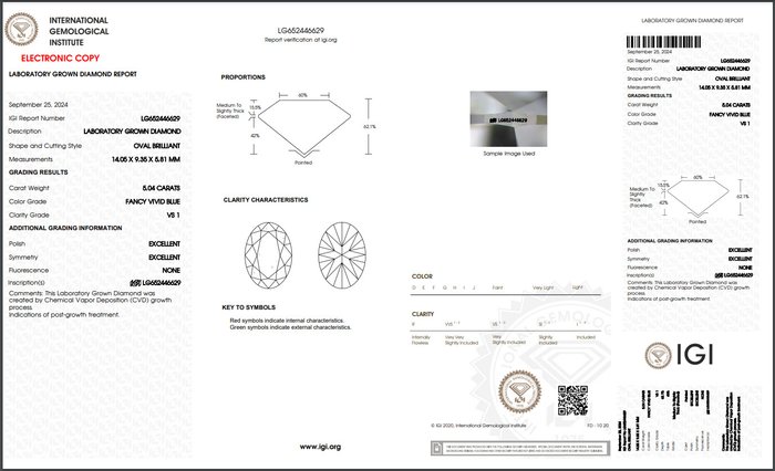 Ring - 14 karat Gulguld -  5.33ct. tw. Blå Diamant (Laboratoriedyrket diamant i fancy farver) - Diamant - Forlovelsesring