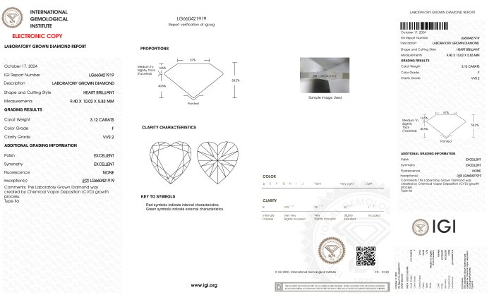 Ring - 18 kraat Hvidguld -  3.12ct. tw. Diamant (Laboratoriedyrket) - Hjerte F-VVS2