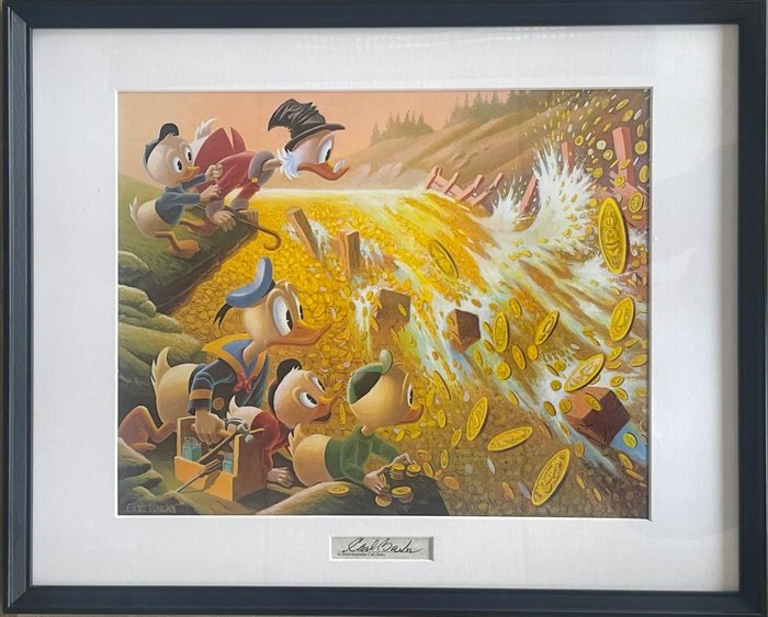 Carl Barks - Dam Disaster at Money Lake  - beautiful print with original signature insert NO RESERVE!