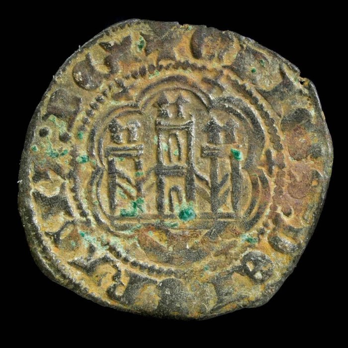 Kongeriget Castile. Enrique III. Blanca Ceca de Toledo y Ceca de Burgos (lóbulo incompleto bajo castillo). Lote de 2 monedas  (Ingen mindstepris)