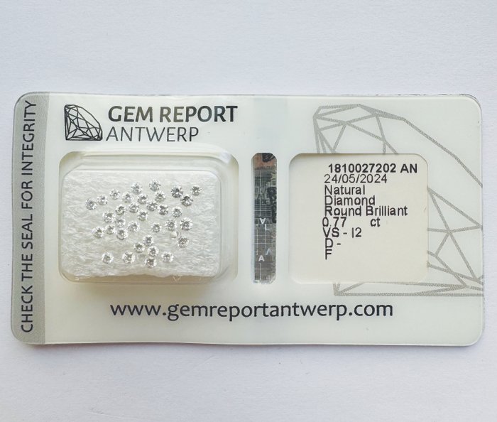 Ingen mindstepris - 37 pcs Diamant  (Natur)  - 077 ct - Rund - D (farveløs) F - I2 VS1 - Gem Report Antwerp (GRA)