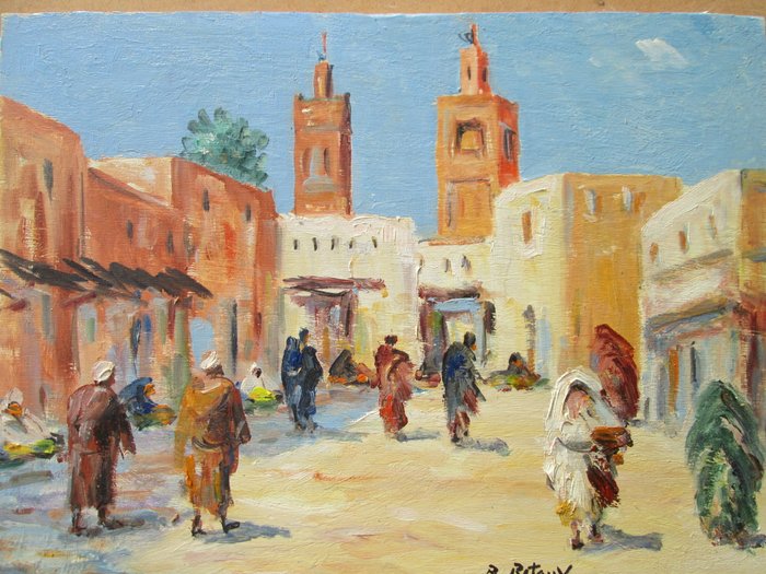 Retaux Bruno (1947) - Rue animée à Marrakech  Maroc