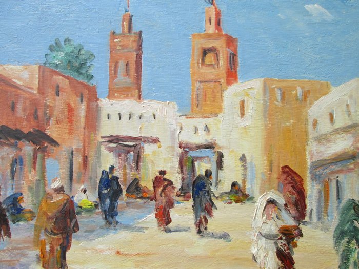 Retaux Bruno (1947) - Rue animée à Marrakech  Maroc