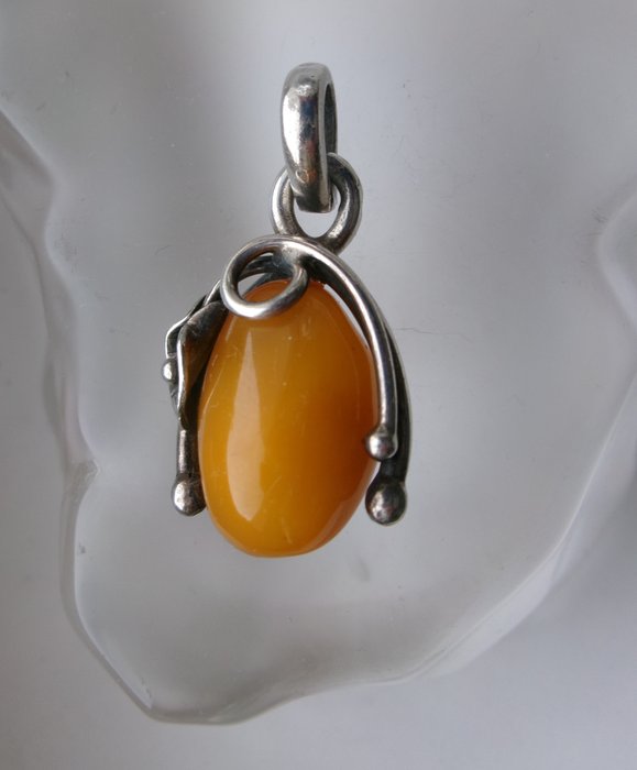 Ingen mindstepris - Vedhæng Sølv, Butterscotch Amber - Rav - Art Nouveau stil