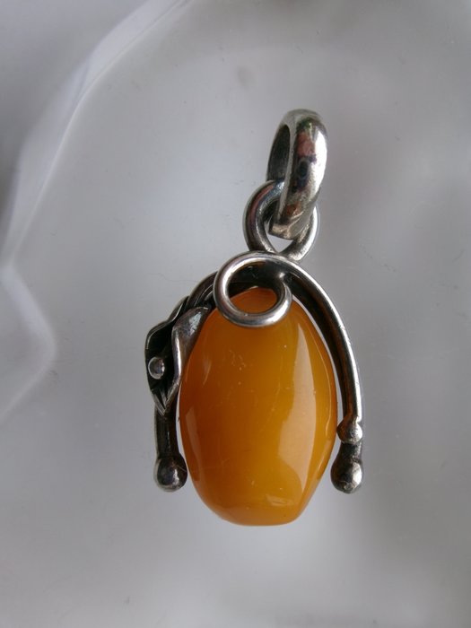 Ingen mindstepris - Vedhæng Sølv, Butterscotch Amber - Rav - Art Nouveau stil