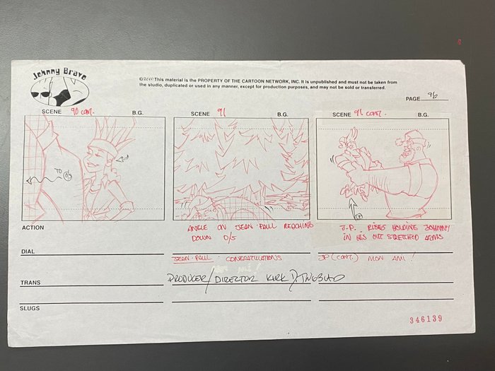 Johnny Bravo (1997) - 1 Håndtegnet produktionsstoryboard-side signeret (meget sjælden)