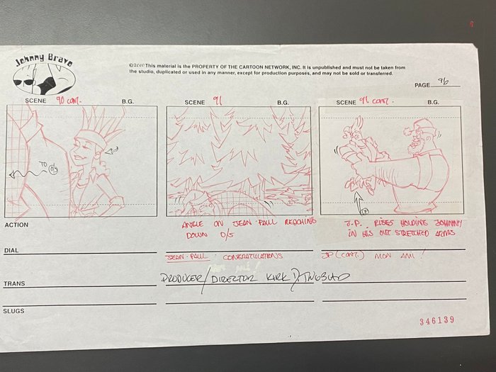 Johnny Bravo (1997) - 1 Håndtegnet produktionsstoryboard-side signeret (meget sjælden)