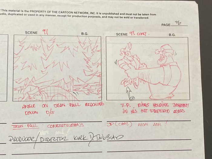 Johnny Bravo (1997) - 1 Håndtegnet produktionsstoryboard-side signeret (meget sjælden)