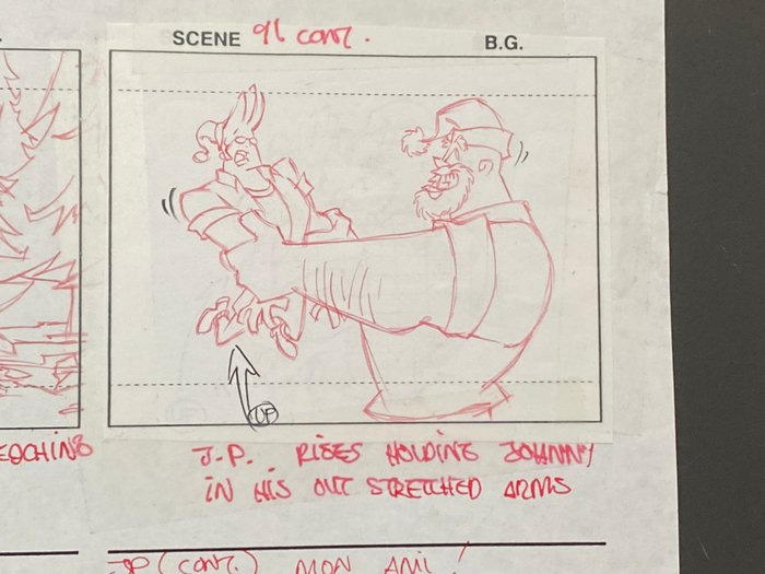 Johnny Bravo (1997) - 1 Håndtegnet produktionsstoryboard-side signeret (meget sjælden)