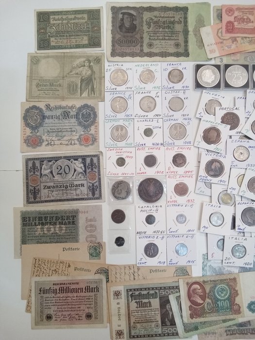 Verden. Collection of coins and banknotes from different countries 1620 - 1960s  (Ingen mindstepris)