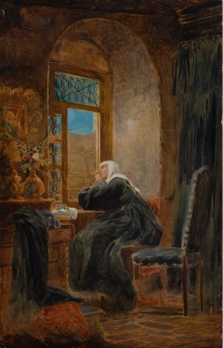 Europæisk skole (XIX) - The Nun at the Window