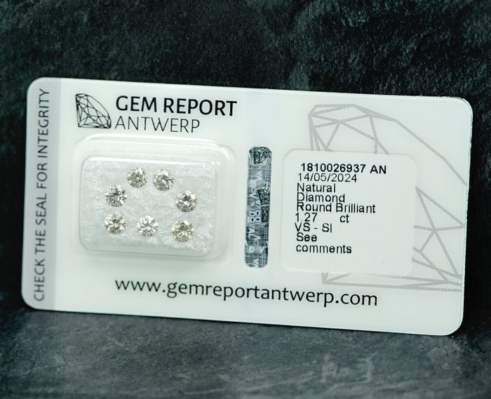 7 pcs Diamant  (Natur)  - 1.27 ct - SI1, VS1 - Gem Report Antwerp (GRA)