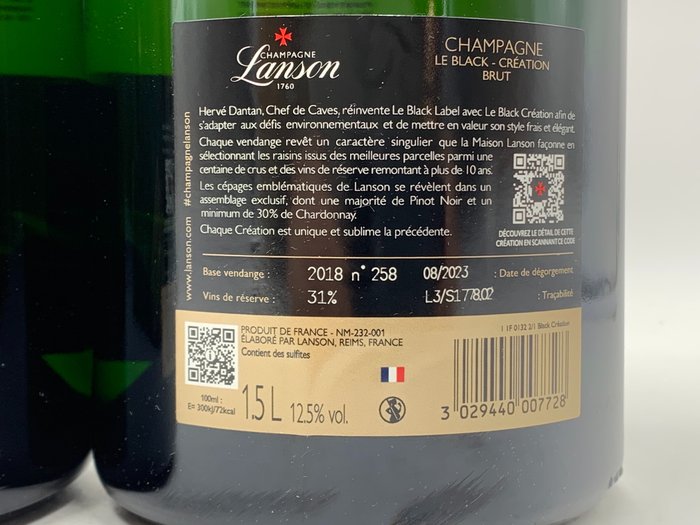 Lanson Black Création 258 - Champagne - 2 Magnummer (15 L)