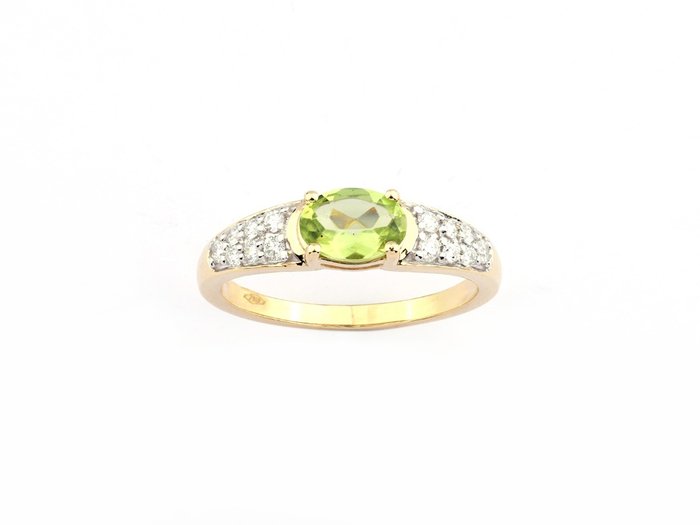 Ring - 18 kraat Gulguld -  1.01ct. tw. Peridot - Diamant