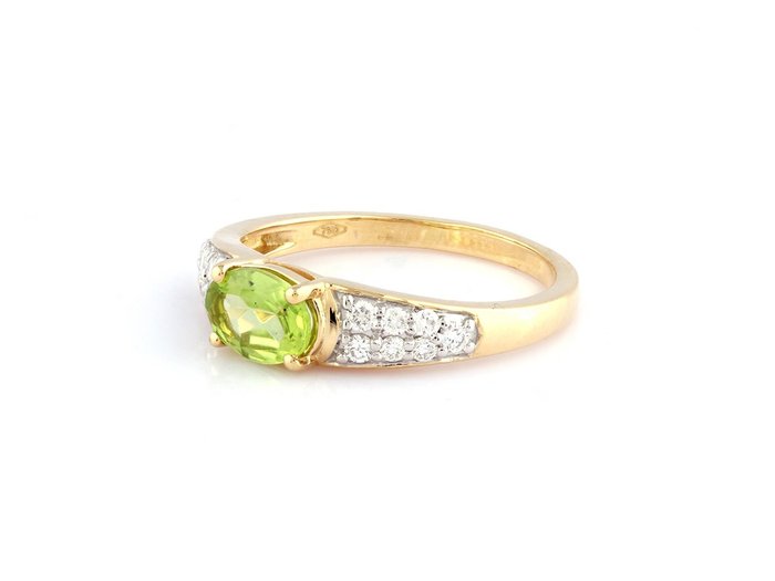 Ring - 18 kraat Gulguld -  1.01ct. tw. Peridot - Diamant