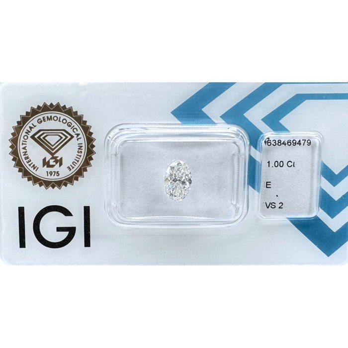 1 pcs Diamant  (Natur)  - 1.00 ct - Oval - E - VS2 - International Gemological Institute (IGI) - Fantastisk oval diamant