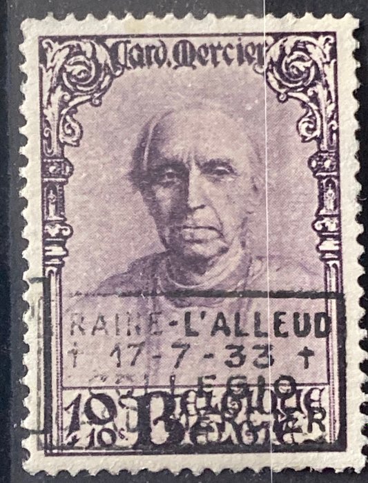 Belgien 1932/1933 - Kardinal Mercier med print 'Braine L'Alleud': de 4 mindste værdier - OBP/COB 374A/D